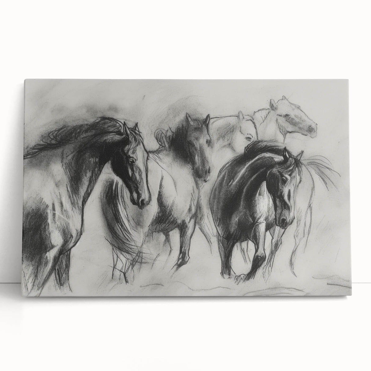 Stretched canvas art showcasing a vibrant animal design, featuring intricate details and rich colors, elegantly leaning against a wall, ideal for home decor.