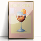 Art deco poster featuring a stylized cocktail, in gold and black tones, framed in acrylic.