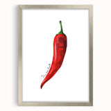 Textured abstract art print of assorted fruits in muted colors on a silver-framed canvas, suitable for bedroom decor.