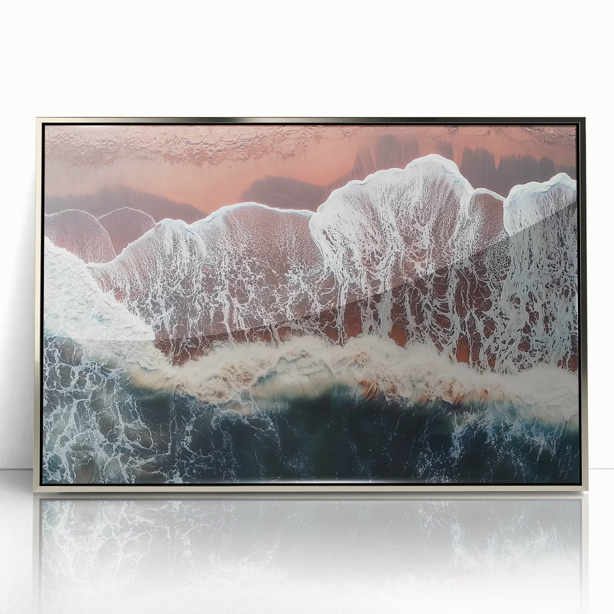 Framed acrylic artwork showcasing a serene beach landscape, featuring vibrant colors and detailed textures, ideal for enhancing modern home decor.