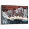 Framed canvas art depicting a serene beach landscape with vibrant colors, featuring a black frame, ideal for enhancing coastal-themed decor in homes or offices.