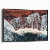 Framed canvas art depicting a serene beach landscape with vibrant colors, featuring a black frame, ideal for enhancing coastal-themed decor in homes or offices.