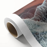 Rolled canvas artwork showcasing a serene beach landscape with vibrant colors, ideal for home decor, elegantly packaged in a protective cardboard tube.