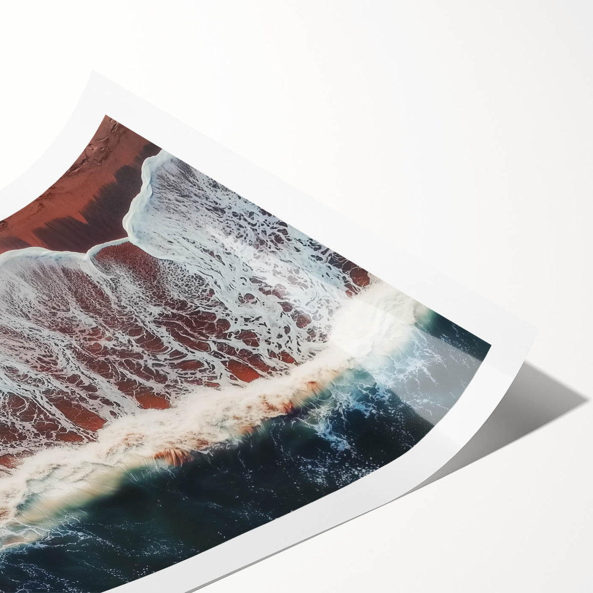 Stunning landscape print of serene beaches with soft waves and vibrant skies, elegantly rolled for easy display and shipping in a protective tube. Perfect for coastal decor enthusiasts.