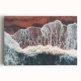 Vibrant stretched canvas artwork depicting a serene beach landscape with gentle waves and golden sands, perfect for coastal-themed home decor.