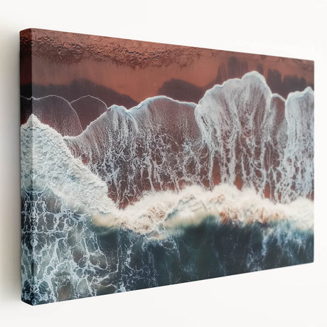 Stretched canvas artwork showcasing a serene beach landscape with vibrant colors and soft waves, perfect for coastal-themed home decor or relaxation spaces.