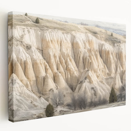 Stretched canvas artwork depicting a vibrant landscape of canyons in rich earth tones, showcasing dramatic rock formations and expansive skies, ideal for enhancing home decor.