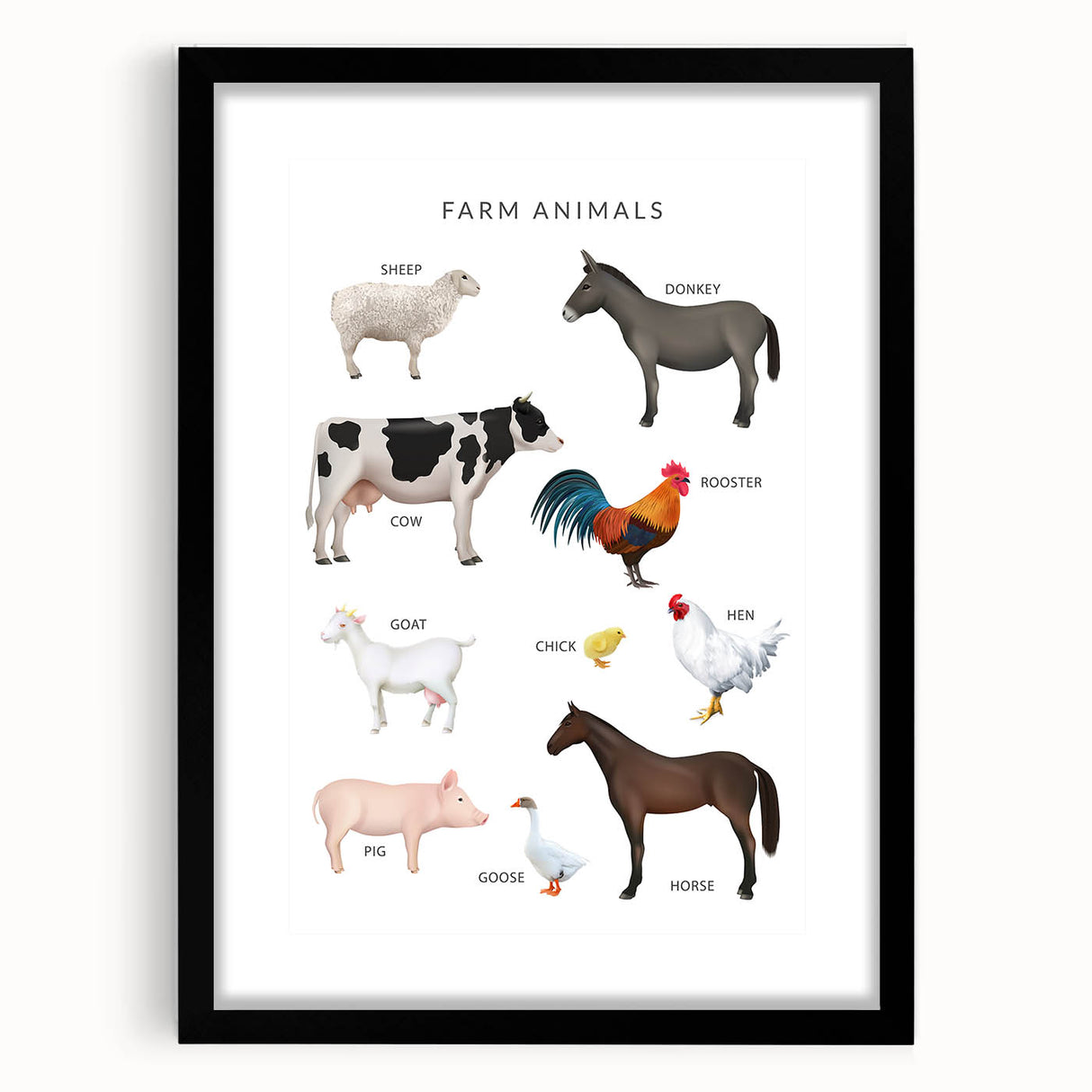 Farm Animals Kids Educational Wall Art - Learning Poster for Classrooms