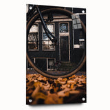 Large abstract wall art depicting fall colors on acrylic glass, ideal for bedroom or dining room decor.