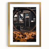 Extra large abstract art print featuring textured autumnal shades on a gold-framed canvas, suitable for living room decor.