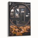 Black and white framed canvas depicting a vintage landscape scene, ideal for bedroom wall art.