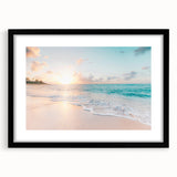 Extra large abstract art print featuring vibrant summer colors in a textured style, framed in black.