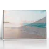 Art deco poster featuring a summer scene in pastel shades on framed acrylic, ideal for nursery wall art.