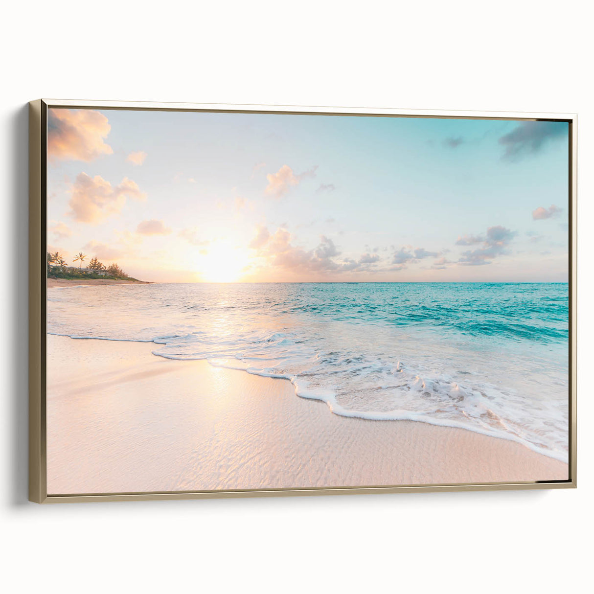 Framed canvas featuring a vintage landscape painting of a summer scene, ideal for bedroom wall decor.