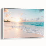 Vintage poster art depicting summer season on extra large framed canvas, with vibrant colors, ideal for living room decor.