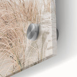 Large abstract wall art in vibrant orange and yellow tones on acrylic glass, ideal for dining room ambiance.