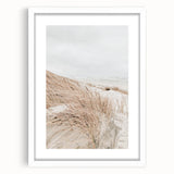 Abstract art print featuring swirling blue and white patterns on a framed canvas, ideal for dining room decor.