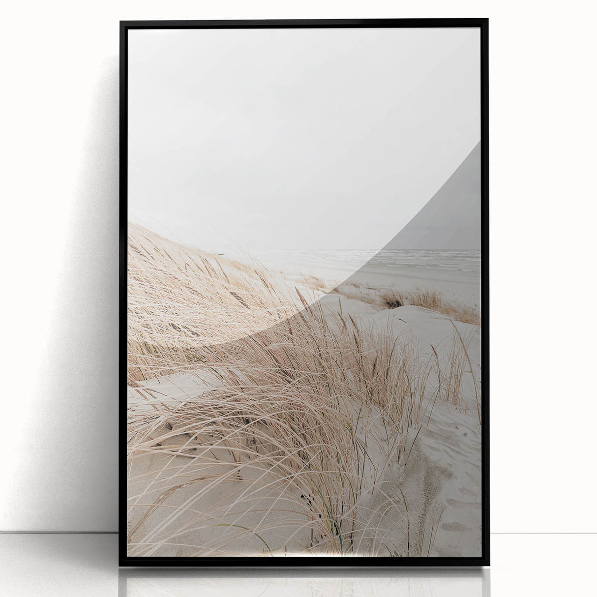 Large abstract wall art in black and white tones on acrylic, framed, featuring mid-century modernist style.