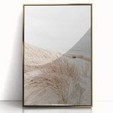 Large art print of a mid-century modernist summer scene in acrylic, with gold frame, ideal for nursery wall decor.