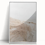 Art deco poster featuring a stylized summer scene in soft pastel shades, acrylic print framed in white.