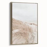 Framed canvas depicting a summer landscape with a vintage poster style, featuring muted earth tones.