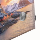 Close-up of a vibrant acrylic landscape artwork depicting rugged cliffs and serene ocean waves, showcasing rich colors and intricate details, perfect for modern decor.