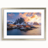 Framed landscape artwork depicting dramatic cliffs in vibrant colors, featuring a silver mat for an elegant touch, perfect for home or office decor.