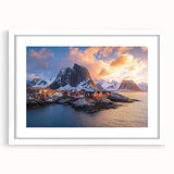 Framed landscape artwork depicting dramatic cliffs with vibrant colors, featuring a white mat and sleek design, ideal for modern home decor. Perfect for nature enthusiasts.