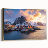 Framed canvas artwork depicting dramatic cliffs in a landscape setting, featuring a gold frame that enhances the natural beauty of the scene. Ideal for home decor.