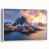 Framed canvas artwork depicting a stunning cliff landscape in vibrant colors, presented in a white frame, perfect for enhancing modern home decor.