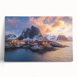 Stretched canvas artwork showcasing a dramatic landscape of towering cliffs and vibrant sky, perfect for home decor enthusiasts seeking nature-inspired wall art.