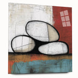 Abstract Stone Stack Living Room Wall Art – Beige & Red Canvas