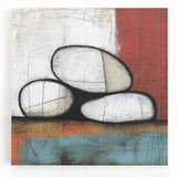 Abstract Stone Stack Living Room Wall Art – Beige & Red Canvas