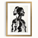 Abstract figurative frame with a gold mat, showcasing a unique artistic design. Ideal for modern decor, enhancing elegance in any room setting.