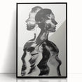 Framed abstract figurative art piece in black acrylic, showcasing modern design with smooth lines and geometric shapes, perfect for contemporary home decor.