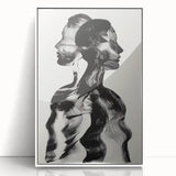 Framed abstract figurative artwork in acrylic, showcasing vibrant colors against a white background, ideal for modern home decor and artistic enhancement.