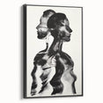 Abstract figurative framed canvas artwork showcasing a striking black design, viewed from the side, perfect for modern home decor. Ideal for adding a contemporary touch to any living space.