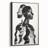 Abstract figurative framed canvas artwork showcasing a striking black design, viewed from the side, perfect for modern home decor. Ideal for adding a contemporary touch to any living space.