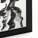 Close-up of an abstract figurative framed canvas artwork showcasing vibrant colors and dynamic shapes, perfect for modern home decor. This unique design adds a contemporary touch to any living space, highlighting artistic expression and creativity.