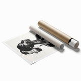 Abstract figurative rolled print showcasing vibrant colors and dynamic shapes, ideal for modern decor, packaged securely in a cardboard tube for safe delivery.