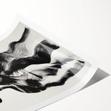 Abstract figurative artwork print showcasing vibrant colors and dynamic shapes, rolled and secured in a protective cardboard tube for easy transport and display.