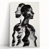 Abstract figurative stretched canvas artwork showcasing vibrant colors and fluid shapes, leaning against a textured wall, perfect for modern home decor.