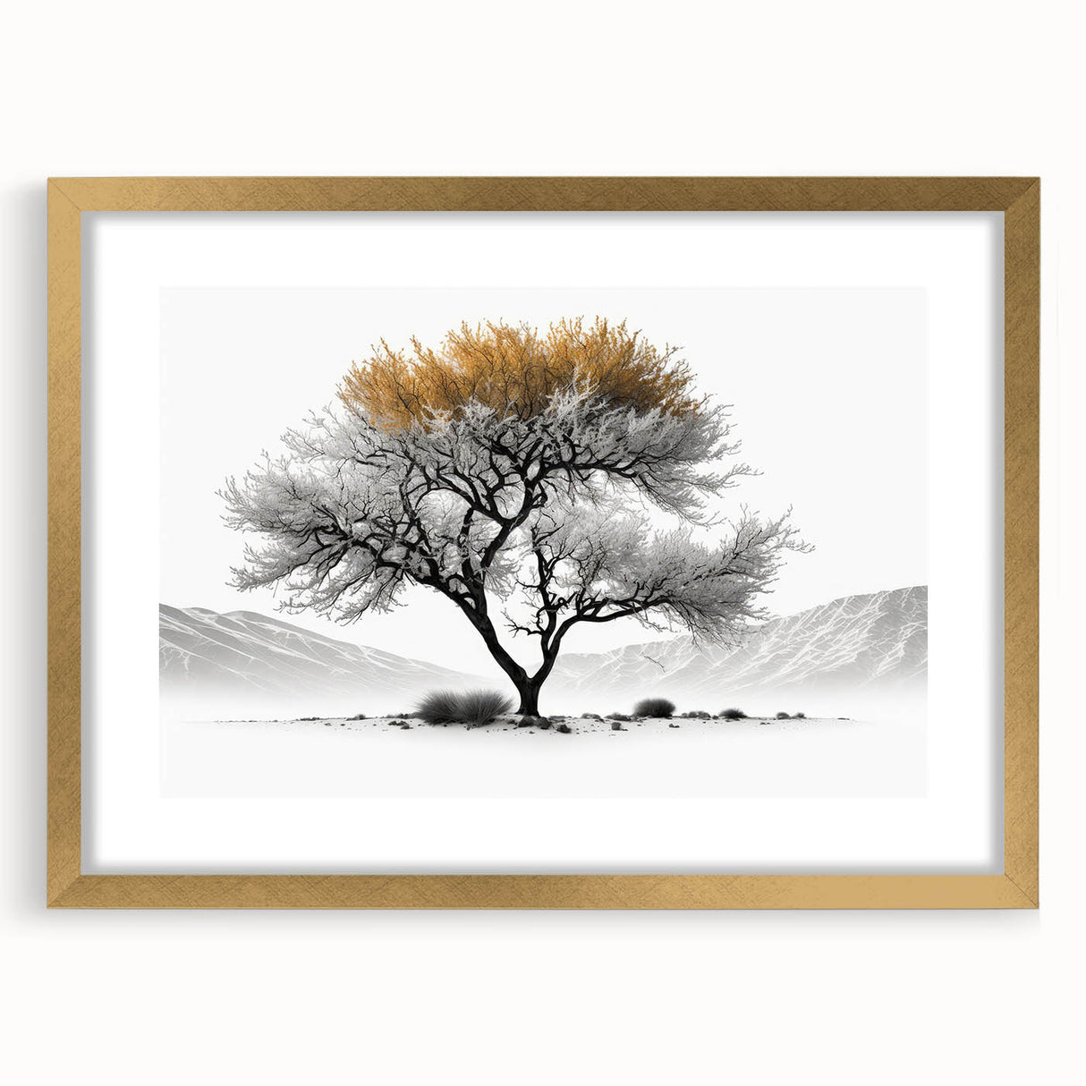 Abstract floral wall art print in a gold frame, featuring vibrant colors and intricate designs, perfect for modern home decor. Mat enhances the artwork's elegance.