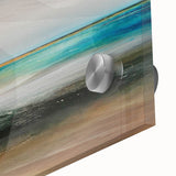 Close-up of an abstract landscape wall art piece, showcasing vibrant colors and intricate textures on acrylic glass, ideal for modern home decor.