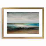 Abstract landscape wall art framed in gold with a white mat, showcasing vibrant colors and dynamic shapes, perfect for modern home decor.