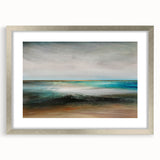 Abstract landscape wall art framed with a silver mat, showcasing vibrant colors and intricate patterns, ideal for modern home decor or office spaces.