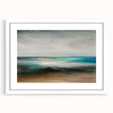 Abstract landscape wall art featuring vibrant colors and geometric shapes, framed with a white mat, ideal for modern home decor and artistic settings.