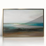 Framed abstract landscape wall art featuring a gold-accented acrylic design, showcasing vibrant colors and modern aesthetics, perfect for home decor enhancement.