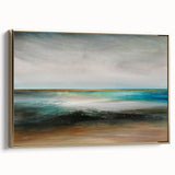 Framed canvas wall art depicting an abstract landscape in gold tones, showcasing rich textures and elegant design, perfect for modern home decor.