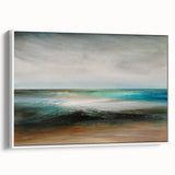 Framed abstract landscape wall art showcasing soft pastel colors and flowing patterns, displayed from a side view to highlight its textured canvas and elegant presentation. Perfect for modern home decor, this art piece enhances interior aesthetics with its serene design.